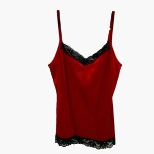 Red Velvet Black Lace Trim Cami Tank Women Sz S Dark Romantic Vamp Y2K Goth Sexy